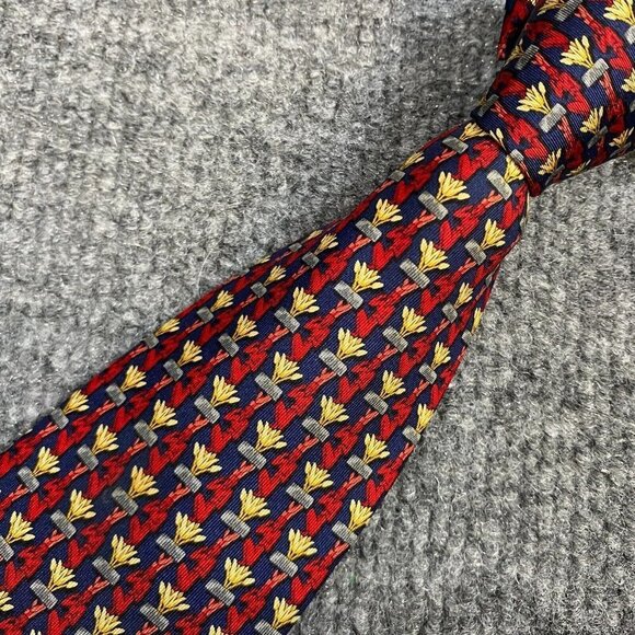 Christian Dior Mens Tie Silk Red All Over Print Vintage Made in France - Picture 1 of 7
